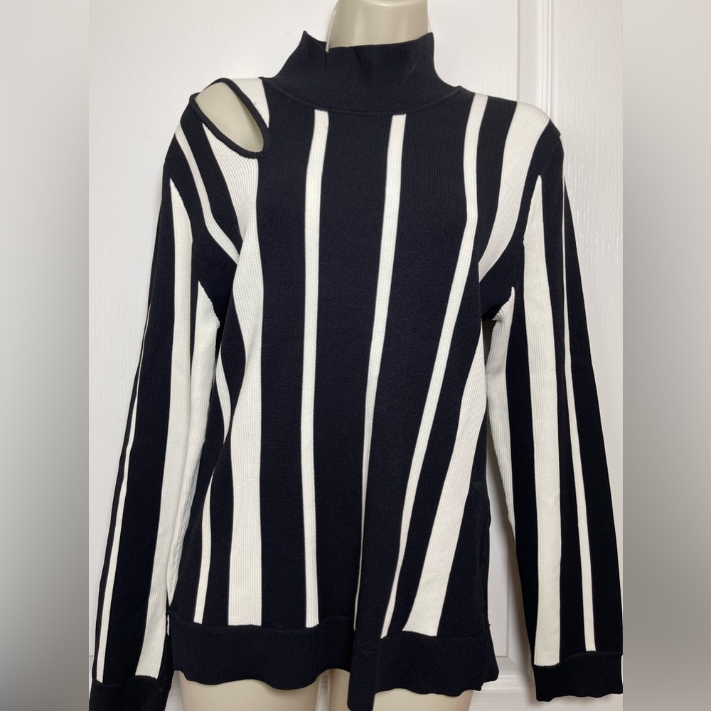 Gabrielle Union New York and Co Black White Striped Sweater